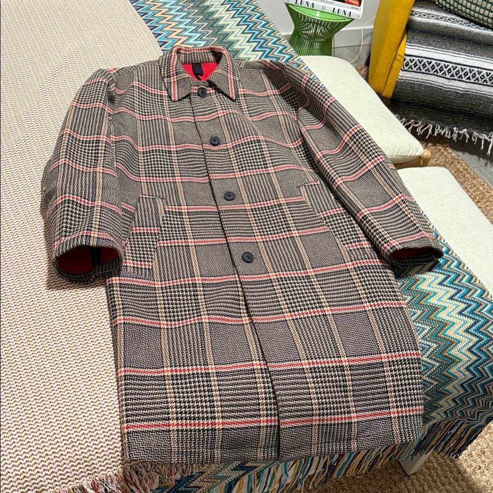 Hugo Boss Brown and Red Plaid Trench Coat